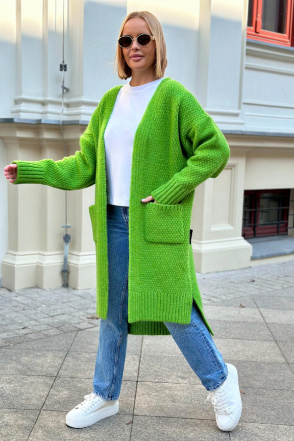 Długi kardigan z kieszeniami aron trawa