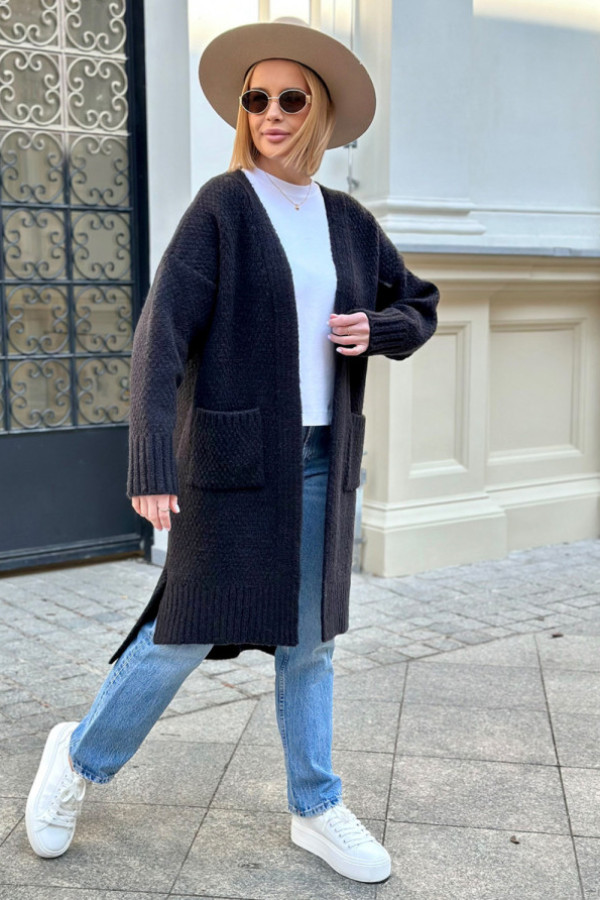 Długi kardigan z kieszeniami aron czarny