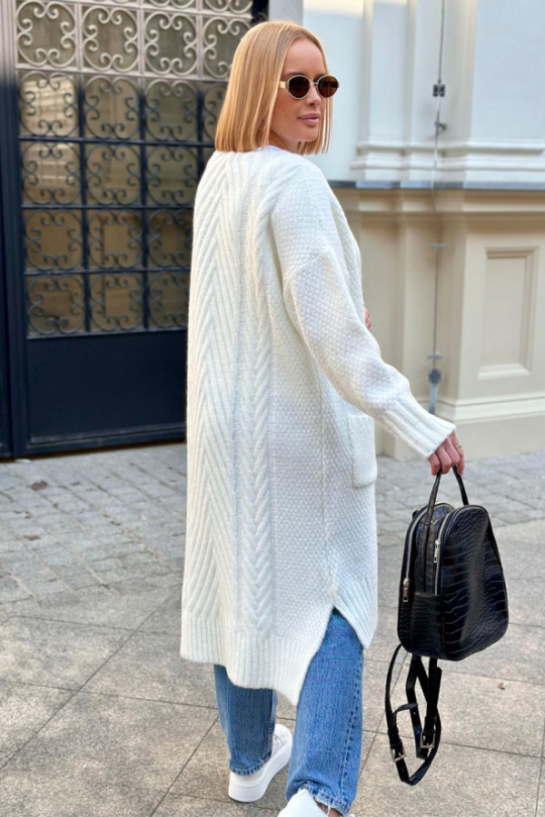 Długi kardigan z kieszeniami aron ecru