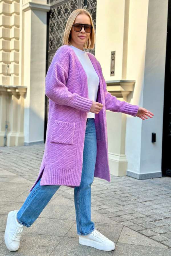 Długi kardigan z kieszeniami aron lila