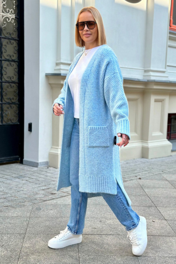 Długi kardigan z kieszeniami aron błękit