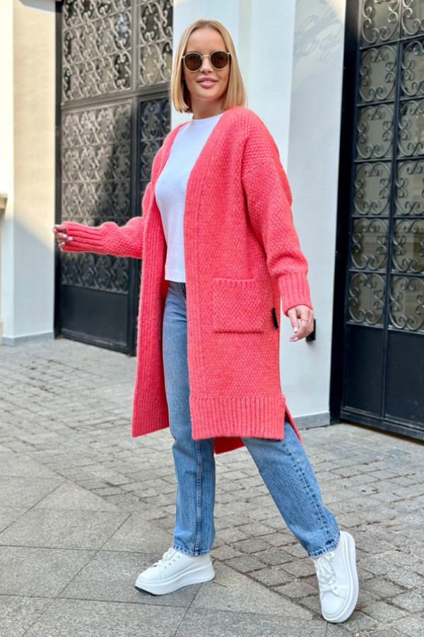 Długi kardigan z kieszeniami aron koral