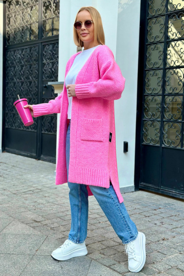 Długi kardigan z kieszeniami aron baby róż