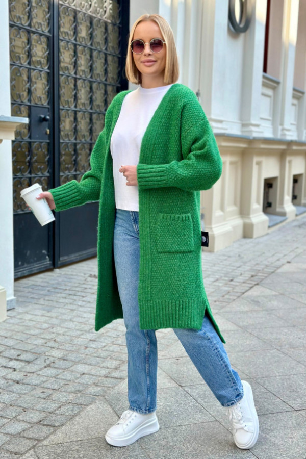 Długi kardigan z kieszeniami aron zielony