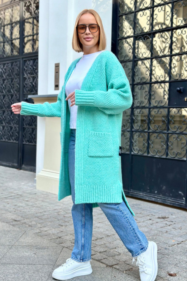 Długi kardigan z kieszeniami aron seledyn