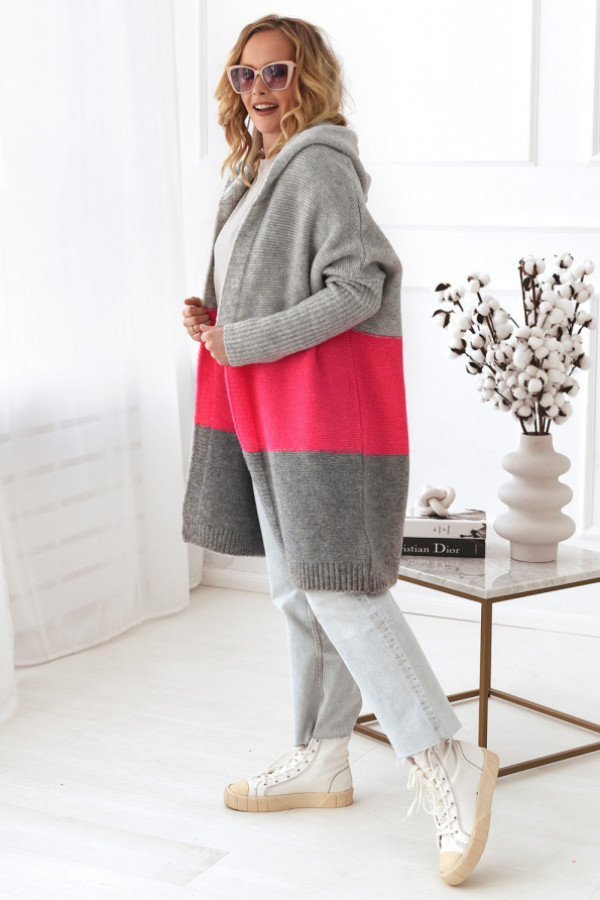 Kardigan trio szary/fuksja