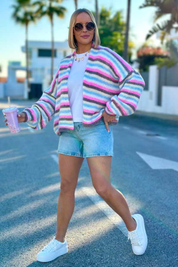 Krótki kardigan pinacolada kakao-baby róż