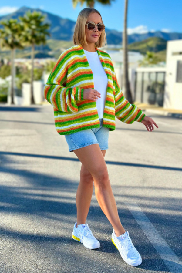 Krótki kardigan pinacolada trawa-pomarańcz