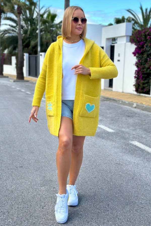 Kardigan oversize z kapturem marbella x sploty cytryna