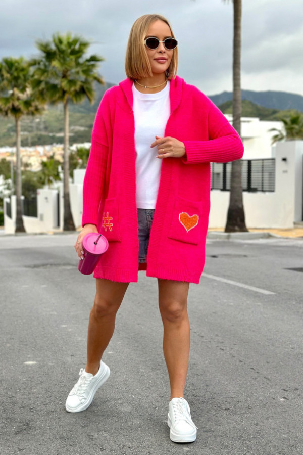 Kardigan oversize z kapturem marbella x sploty fuksja