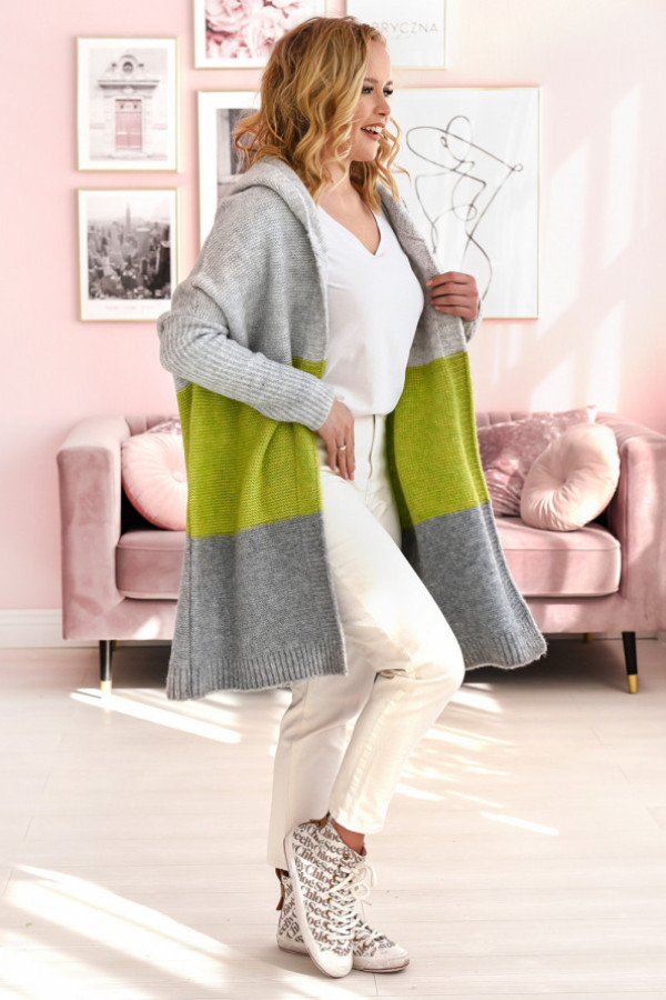 Kardigan trio szary/limonka