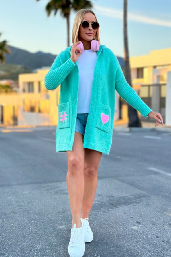 Kardigan oversize z kapturem marbella x sploty seledyn