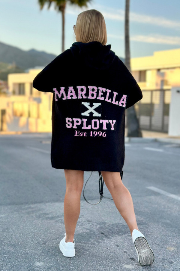 Kardigan oversize z kapturem marbella x sploty czarny-baby róż