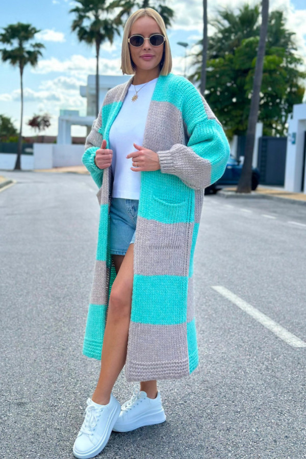 Długi kardigan oversize agnes seledyn-beż