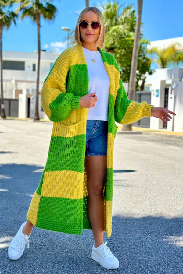 Długi kardigan oversize agnes trawa-cytryna