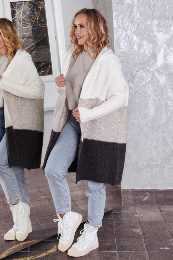 Kardigan trio ecru/brąz