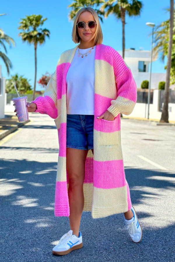 Długi kardigan oversize agnes baby róż-wanilia