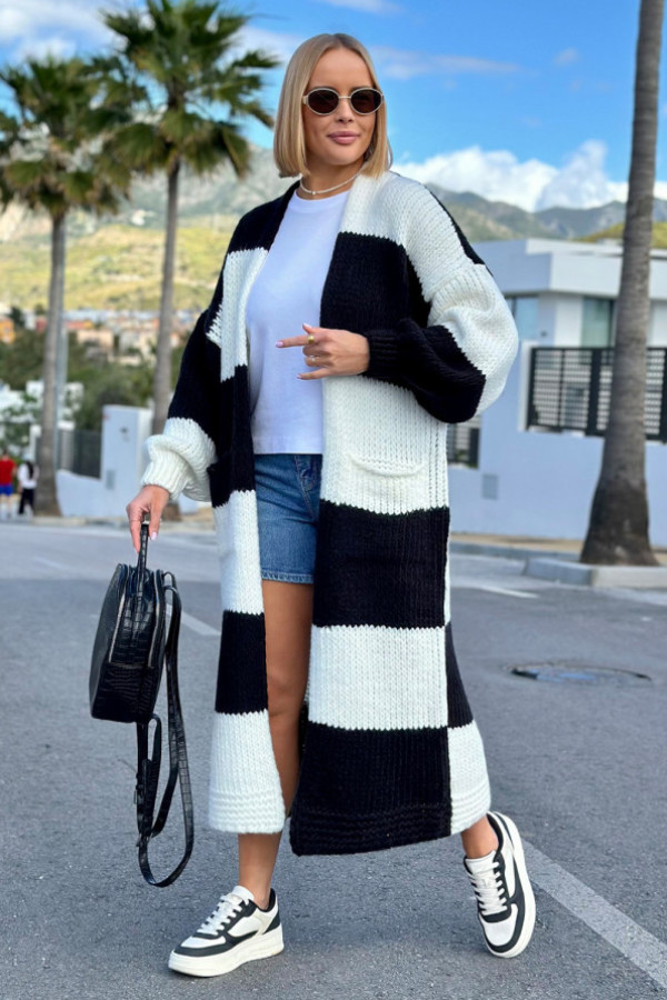 Długi kardigan oversize agnes ecru-czarny