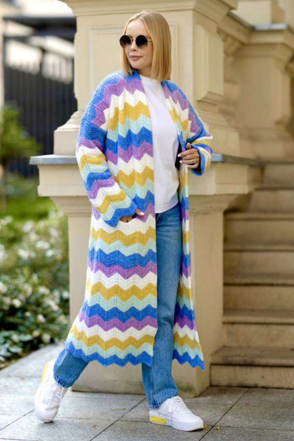 Długi kardigan z kieszeniami wendy niebieski-jasny morski