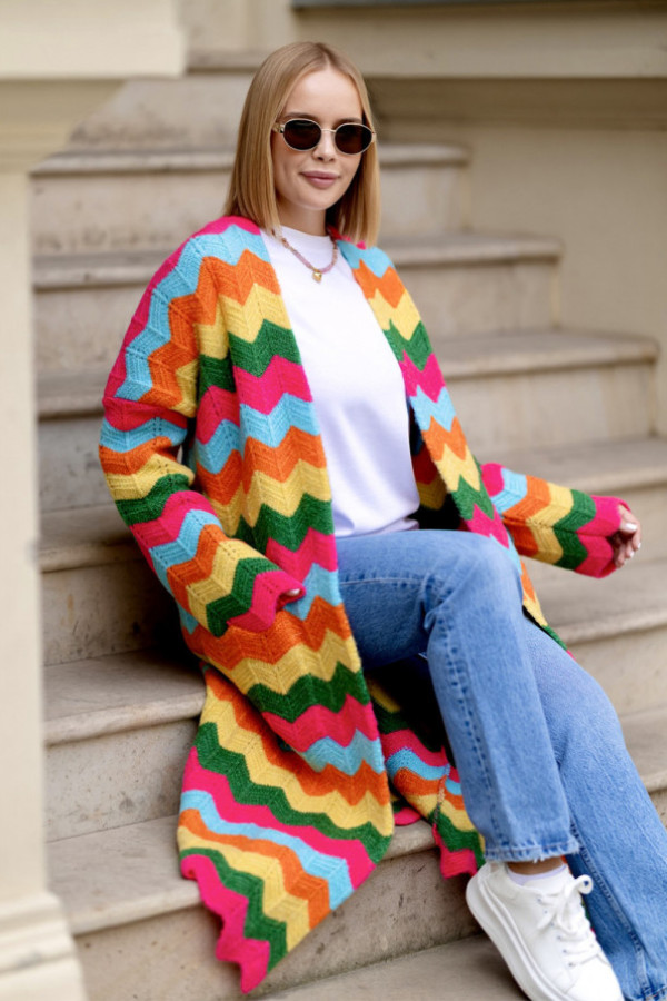 Długi kardigan z kieszeniami wendy fuksja-zielony