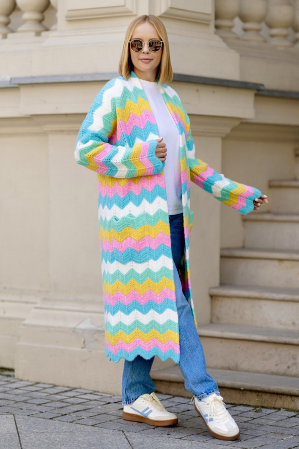 Długi kardigan z kieszeniami wendy niebo-baby róż