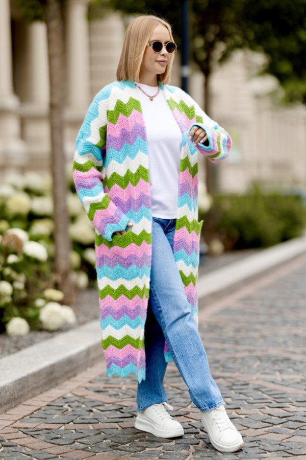 Długi kardigan z kieszeniami wendy niebo-lila