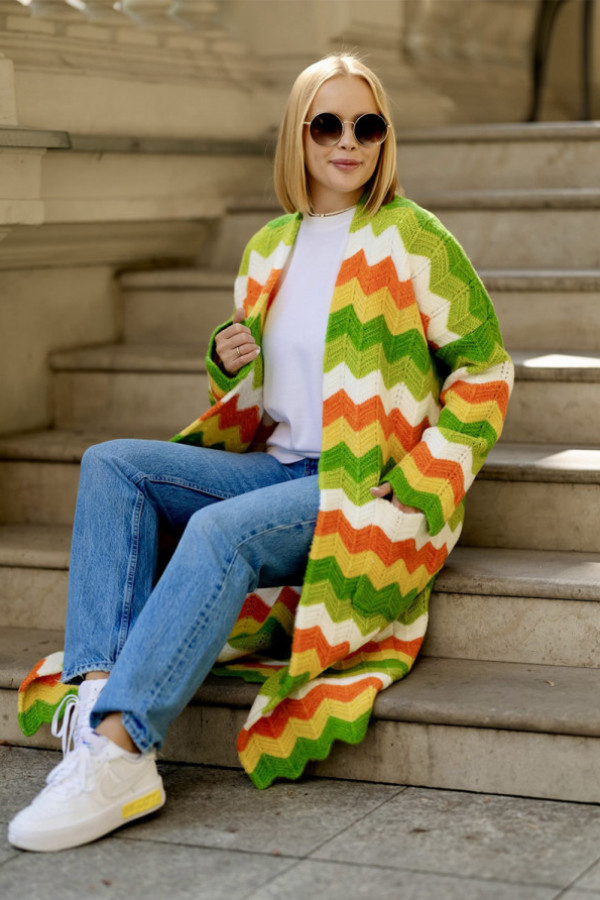 Długi kardigan z kieszeniami wendy trawa-cytryna