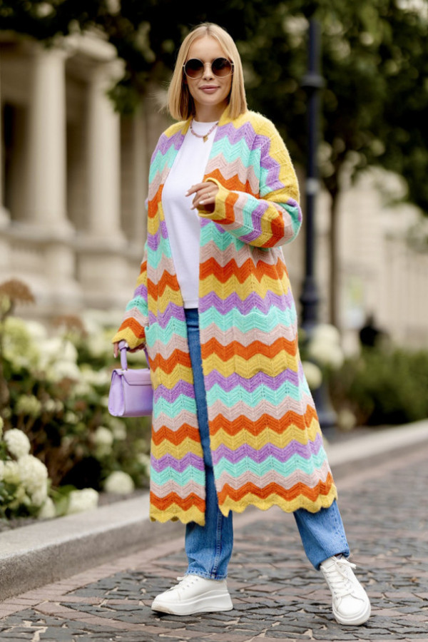 Długi kardigan z kieszeniami wendy cytryna-pomarańcz