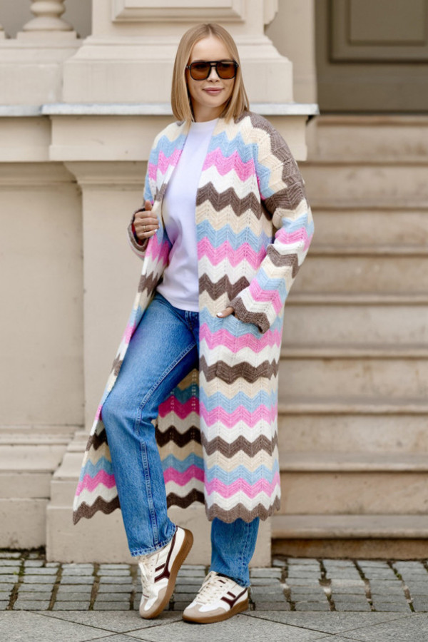 Długi kardigan z kieszeniami wendy kakao-ecru