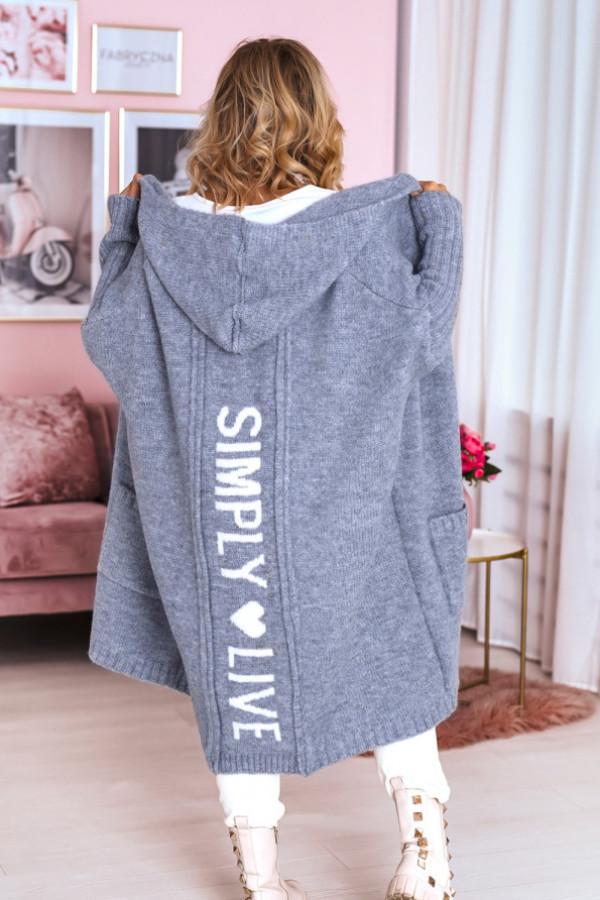 Kardigan z napisem simply ciemny szary