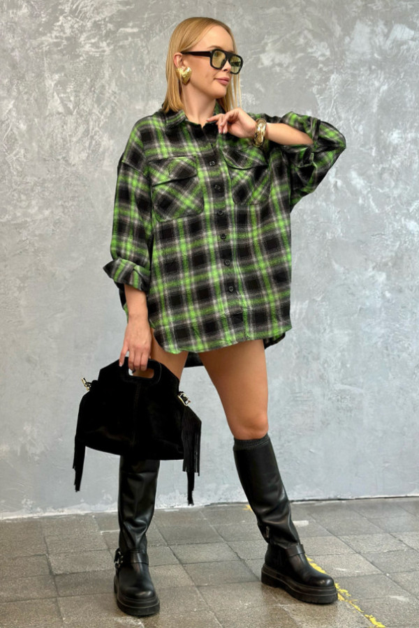 Koszula w kratę z nadrukiem queen zielony