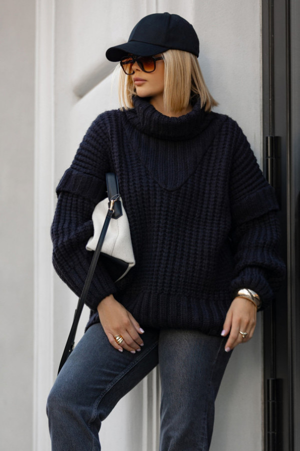 Sweter oversize z golfem rosso czarny