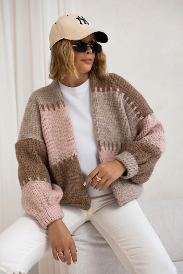 Krótki kardigan oversize aurora beż-latte-puder róż