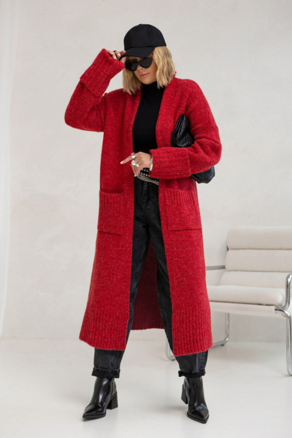 Długi kardigan gloria czerwony
