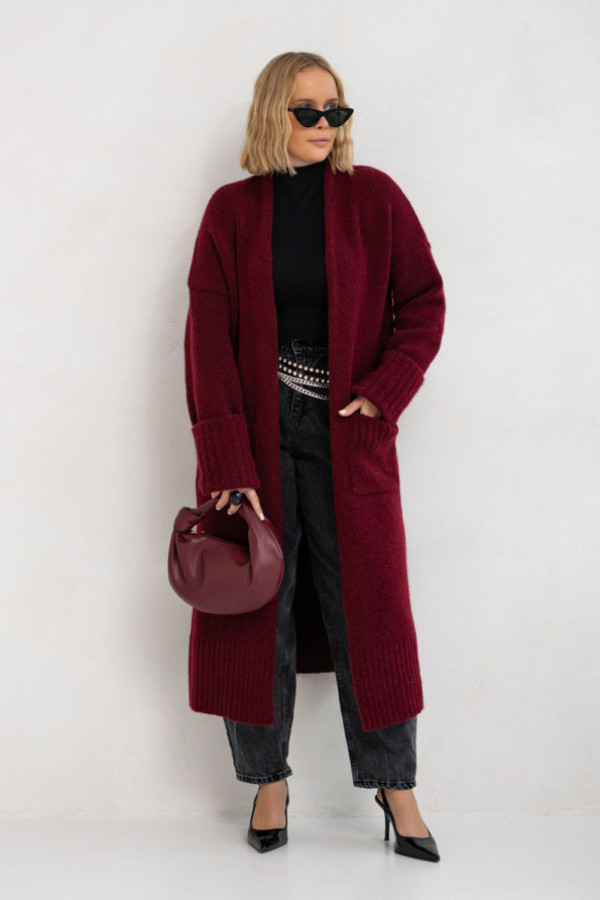 Długi kardigan gloria burgund