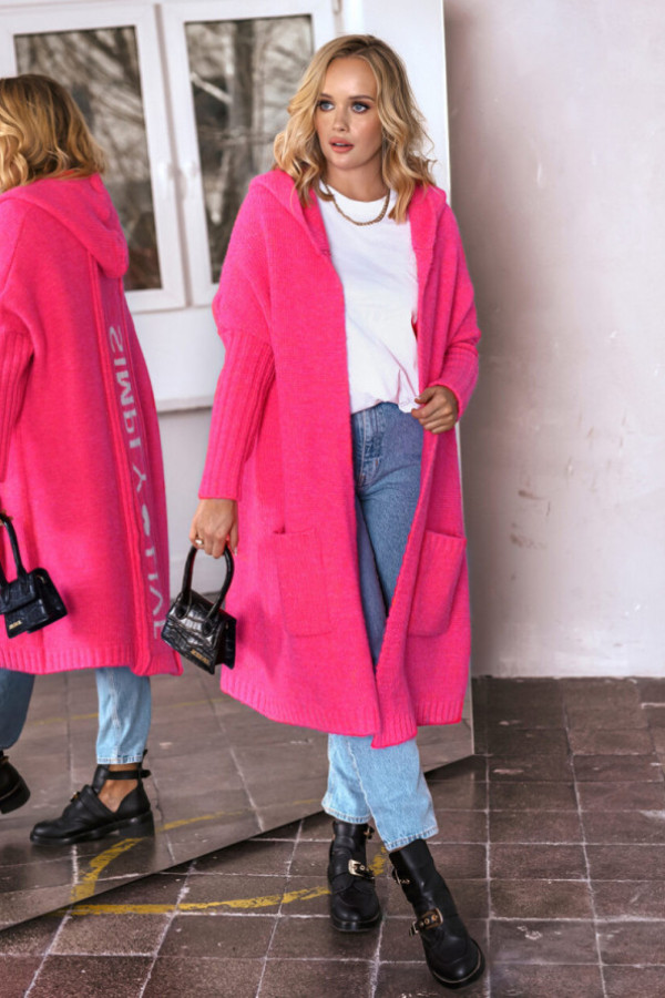 Kardigan z napisem simply fuksja