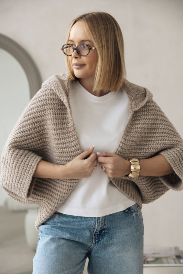 Kardigan narzutka z kapturem rosie beż