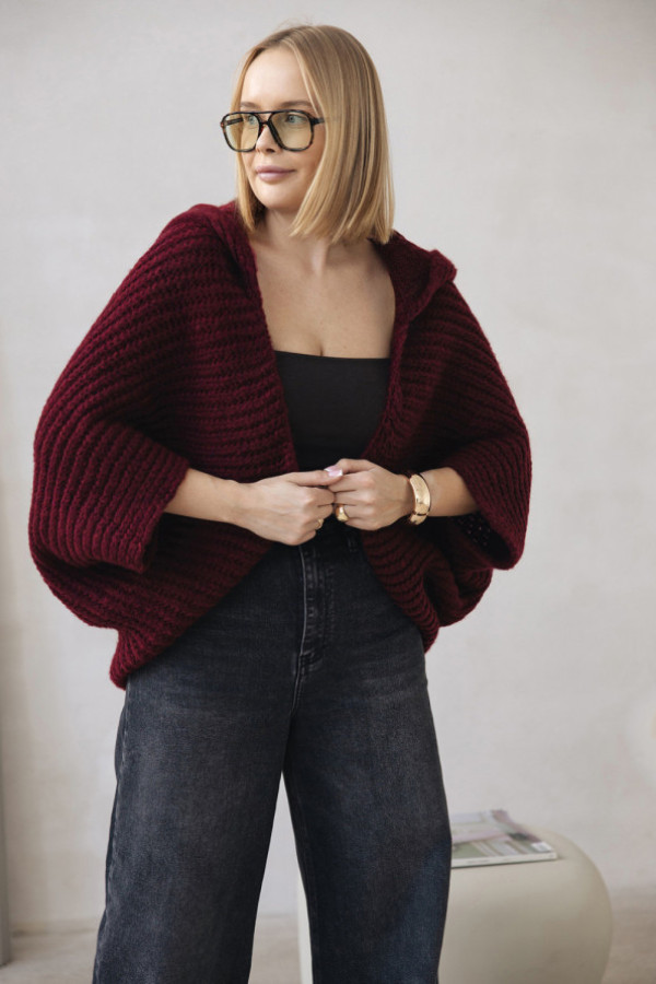 Kardigan narzutka z kapturem rosie burgund