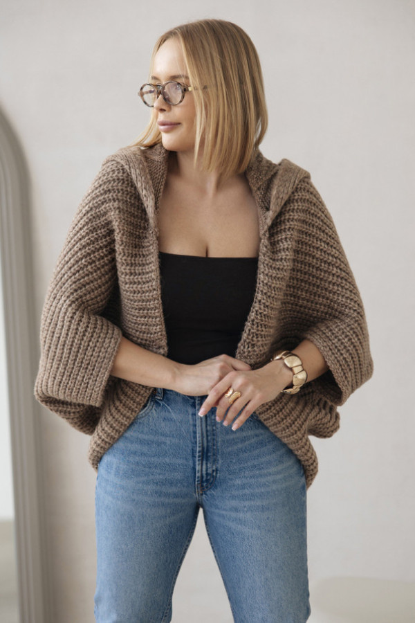Kardigan narzutka z kapturem rosie latte