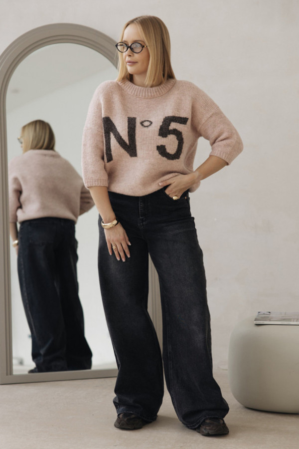 Sweter z napisem noelle puder róż-ciemne kakako