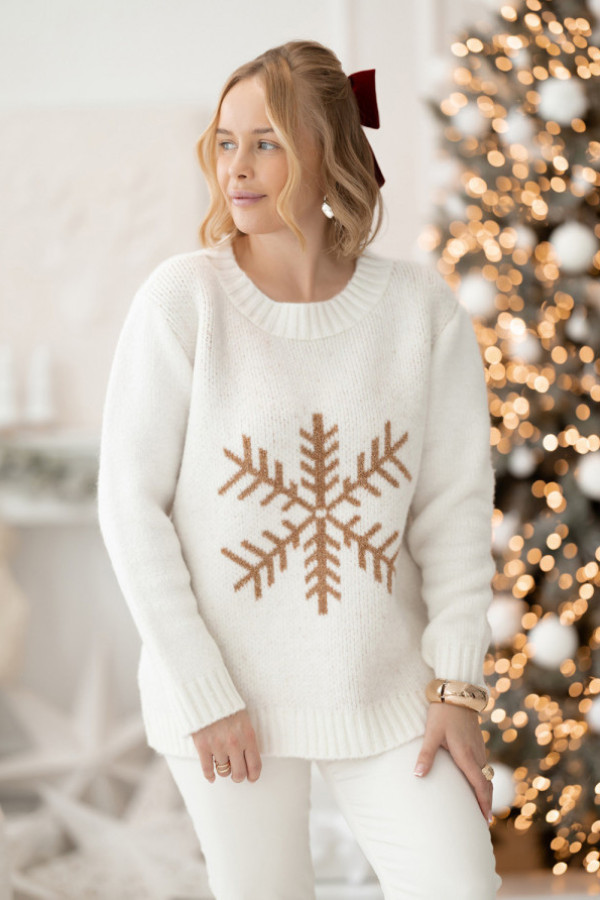 świąteczny sweter ze śnieżynką snowflake ecru