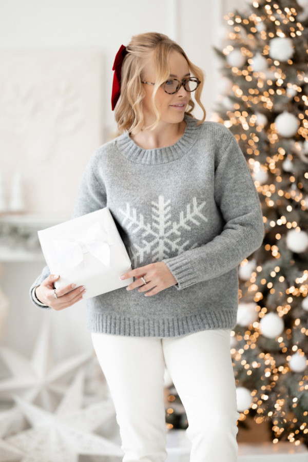 świąteczny sweter ze śnieżynką snowflake ciemny szary