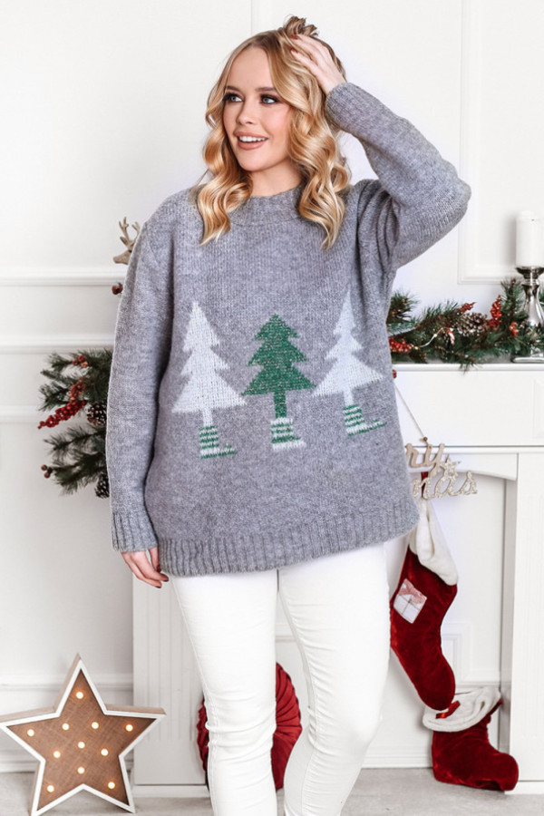 świąteczny sweter z choinką christmas tree ciemny szary