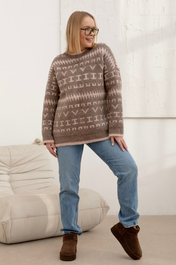 Sweter we wzory charlotte kakao-róż