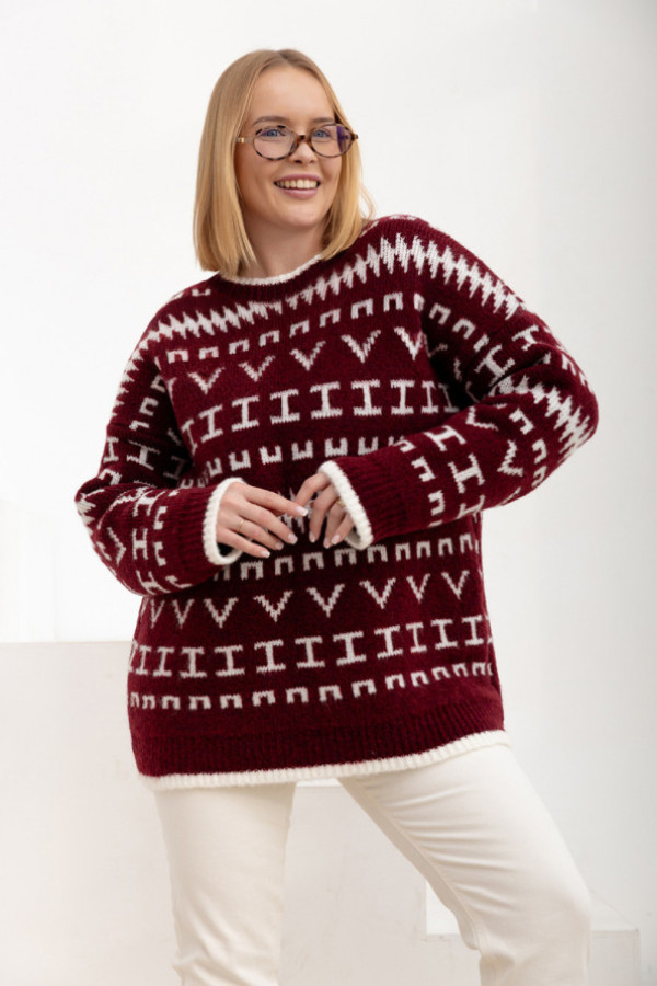 Sweter we wzory charlotte burgund-ecru