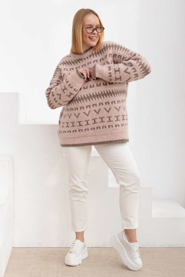 Sweter we wzory charlotte róż-kakao