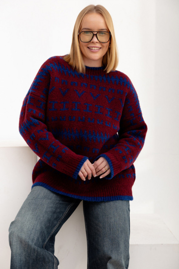 Sweter we wzory charlotte burgund-atrament