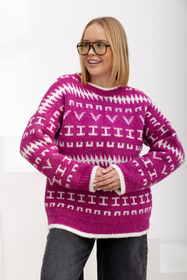 Sweter we wzory charlotte amarant-ecru