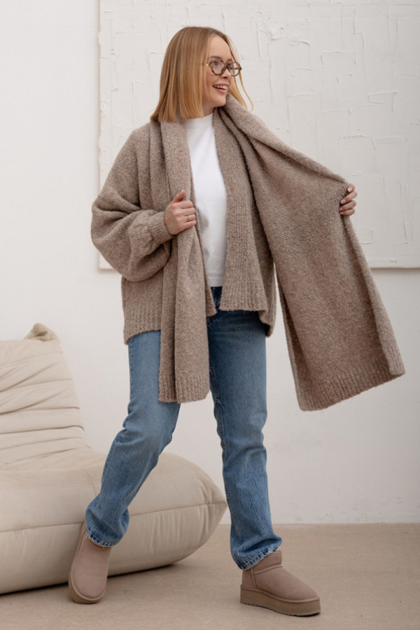 Kardigan oversize z szalem matilde beż