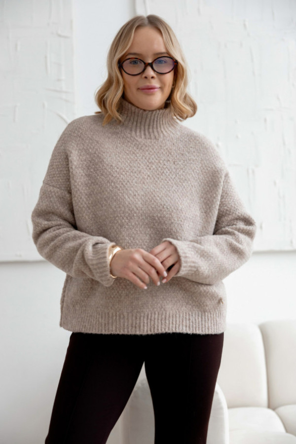 Sweter oversize z golfem nicoll beż
